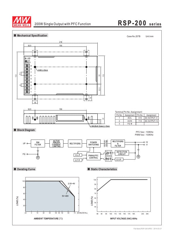 Meanwell Power Supply RSP-200-12, 12V / 16,7 A