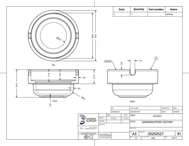 Casino Ashtray Ceramic