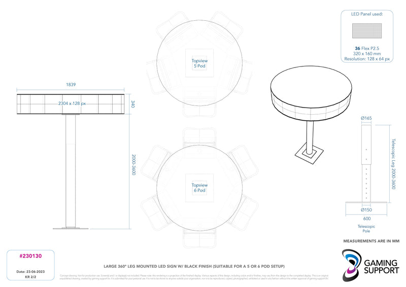 360 Degree (circular) Leg Mounted LED sign 2 x 18 flex LED Panels