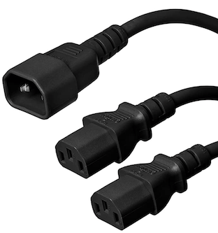 Y-Lead splitter cable Euro c14 to 2x C13, Rated 10 Amps