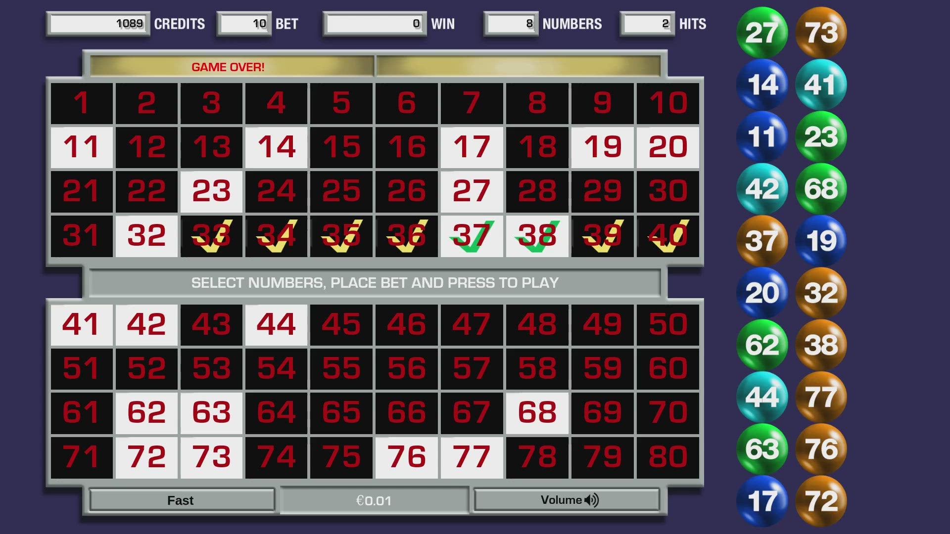 Bingo 20+2 Electronic Gaming Machine Game Play Video